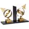 8" Gold Stainless Steel Armillary Bookends with Black Bases Set